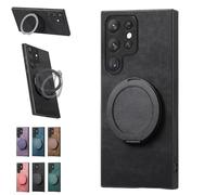 Genérico Admitof Magnetic Shockproof Leather Ring Stand Case for Galaxy S25/S24/S23/S22 Series, 2025 New Business Anti-Fingerprint Full Cover PU Leather Phone Case(Black,for Galaxy A56)