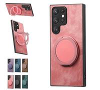 Genérico Admitof Magnetic Shockproof Leather Ring Stand Case for Galaxy S25/S24/S23/S22 Series, 2025 New Business Anti-Fingerprint Full Cover PU Leather Phone Case(Pink,for Galaxy A54)