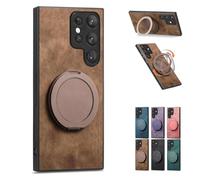 Genérico Admitof Magnetic Shockproof Leather Ring Stand Case for Galaxy S25/S24/S23/S22 Series, Compatible with Ring-Shaped Leather Case and Invisible Stand, Side Anti-Slip Strips (Brown,S24 Fe)
