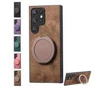 Genérico Admitof Magnetic Shockproof Leather Ring Stand Case for Galaxy S25/S24/S23/S22 Series, Compatible with Ring-Shaped Anti-Fingerprint Leather Phone Cases (for Galaxy S20,Brown)