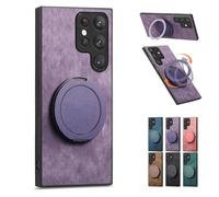 Genérico Admitof Magnetic Shockproof Leather Ring Stand Case for Galaxy S25/S24/S23/S22 Series, Compatible with Ring-Shaped Leather Case and Invisible Stand, Side Anti-Slip Strips (Purple,S24 Plus)