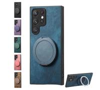 Genérico Admitof Magnetic Shockproof Leather Ring Stand Case for Galaxy S25/S24/S23/S22 Series, Compatible with Ring-Shaped Anti-Fingerprint Leather Phone Cases (for Galaxy S22 Plus,Blue)