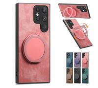Genérico Admitof Magnetic Shockproof Leather Ring Stand Case for Galaxy S25/S24/S23/S22 Series, Compatible with Ring-Shaped Leather Case and Invisible Stand, Side Anti-Slip Strips (Pink,S24 Fe)