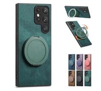 Genérico Admitof Magnetic Shockproof Leather Ring Stand Case for Galaxy S25/S24/S23/S22 Series, Compatible with Ring-Shaped Leather Case and Invisible Stand, Side Anti-Slip Strips (Green,S23 Fe)