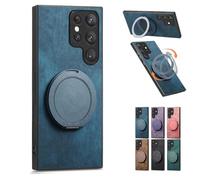 Genérico Admitof Magnetic Shockproof Leather Ring Stand Case for Galaxy S25/S24/S23/S22 Series, Compatible with Ring-Shaped Leather Case and Invisible Stand, Side Anti-Slip Strips (Blue,S23 Fe)