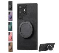 Genérico Admitof Magnetic Shockproof Leather Ring Stand Case for Galaxy S25/S24/S23/S22 Series, Compatible with Ring-Shaped Anti-Fingerprint Leather Phone Cases (for Galaxy S23 Ultra,Black)