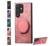 Genérico Admitof Magnetic Shockproof Leather Ring Stand Case for Galaxy S25/S24/S23/S22 Series, Compatible with Ring-Shaped Anti-Fingerprint Leather Phone Cases (for Galaxy S25,Pink)