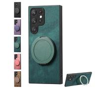 Genérico Admitof Magnetic Shockproof Leather Ring Stand Case for Galaxy S25/S24/S23/S22 Series, Compatible with Ring-Shaped Anti-Fingerprint Leather Phone Cases (for Galaxy S25 Ultra,Green)