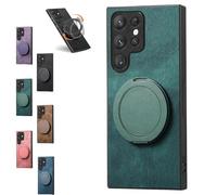 Genérico Admitof Magnetic Shockproof Leather Ring Stand Case for Galaxy S25/S24/S23/S22 Series, Full Cover PU Leather Phone Case, Side Anti-Slip Strips (Green,For Galaxy S21)
