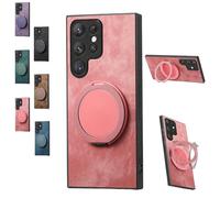 Genérico Admitof Magnetic Shockproof Leather Ring Stand Case for Galaxy S25/S24/S23/S22 Series, with Rotating Bracket, Business Anti-Fingerprint Full Cover PU Leather Phone Case(A25,Pink)