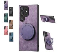 Genérico Admitof Magnetic Shockproof Leather Ring Stand Case for Galaxy S25/S24/S23/S22 Series, with Rotating Bracket, Business Anti-Fingerprint Full Cover PU Leather Phone Case(A23,Purple)