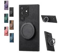 Genérico Admitof Magnetic Shockproof Leather Ring Stand Case for Galaxy S25/S24/S23/S22 Series, with Rotating Bracket, Business Anti-Fingerprint Full Cover PU Leather Phone Case(A26,Black)