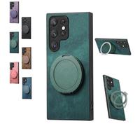 Genérico Admitof Magnetic Shockproof Leather Ring Stand Case for Galaxy S25/S24/S23/S22 Series, with Rotating Bracket, Business Anti-Fingerprint Full Cover PU Leather Phone Case(S24 Fe,Green)