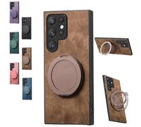 Genérico Admitof Magnetic Shockproof Leather Ring Stand Case for Galaxy S25/S24/S23/S22 Series, with Rotating Bracket, Business Anti-Fingerprint Full Cover PU Leather Phone Case(S21,Brown)