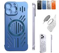 Genérico Admitof Ultra-Thin Hollow Heat Dissipation Frameless for iPhone 16/15/14/13/12/11 Pro MAX, Hollow Magnetic Breathable Anti-Fall Case with Raised Camera Protection (for iPhone12,Blue)