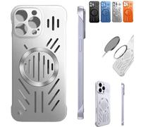 Genérico Admitof Ultra-Thin Hollow Heat Dissipation Frameless for iPhone 16/15/14/13/12/11 Pro MAX, Hollow Magnetic Breathable Anti-Fall Case with Raised Camera Protection (for iPhone14plus,Silver)