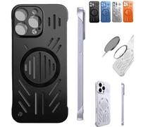 Genérico Admitof Ultra-Thin Hollow Heat Dissipation Frameless for iPhone 16/15/14/13/12/11 Pro MAX, Hollow Magnetic Breathable Anti-Fall Case with Raised Camera Protection (for iPhone14plus,Black)