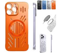 Genérico Admitof Ultra-Thin Hollow Heat Dissipation Frameless for iPhone 16/15/14/13/12/11 Pro MAX, Hollow Magnetic Breathable Anti-Fall Case with Raised Camera Protection (for iPhone13proMax,Orange)