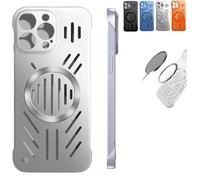 Genérico Admitof Ultra-Thin Hollow Heat Dissipation Frameless for iPhone, Hollow Magnetic Breathable Anti-Fall Mobile Phone Case for iPhone 15/14/13/12/11 Pro MAX (iPhone14proMax,Silver)