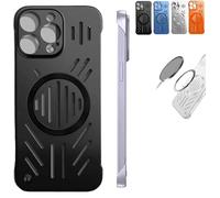Genérico Admitof Ultra-Thin Hollow Heat Dissipation Frameless for iPhone, Hollow Magnetic Breathable Anti-Fall Mobile Phone Case for iPhone 15/14/13/12/11 Pro MAX (iPhone14proMax,Black)