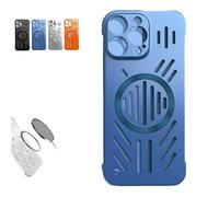 Genérico Admitof Ultra-Thin Hollow Heat Dissipation Frameless for iPhone, Hollow Magnetic Breathable Anti-Fall Mobile Phone Case for iPhone 16/15/14/13/Pro MAX, with Lens Protection (14promax,Blue)