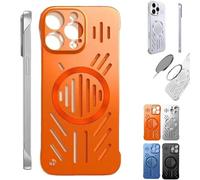 Genérico Admitof Ultra-Thin Hollow Heat Dissipation Frameless for iPhone, Hollow Magnetic Breathable Anti-Fall Mobile Phone Case with Raised Camera Protection for iPhone 16/15/14/13/12/11 (Orange,14)