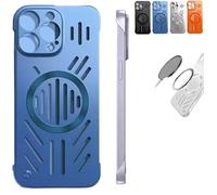 Genérico Admitof Ultra-Thin Hollow Heat Dissipation Frameless for iPhone, Hollow Magnetic Breathable Anti-Fall Mobile Phone Case for iPhone 15/14/13/12/11 Pro MAX (iPhone12,Blue)