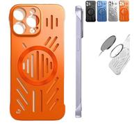 Genérico Admitof Ultra-Thin Hollow Heat Dissipation Frameless for iPhone, Hollow Magnetic Breathable Anti-Fall Mobile Phone Case for iPhone 15/14/13/12/11 Pro MAX (iPhone16proMax,Orange)