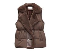 Genérico Adolescente Caballo Lamb's Wool Splicing Down Cotton Waistcoat Mujer Winter Outer Wear 2024 Otomn And Winter Flip Collar Horse Jacket Rojo Niña, café, M