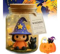 Genérico Adopte un Frasco de Sombrero de Bruja: Conoce a Whimsy y su Gato Negro, Decoraciones de Brujas de Halloween, Lindo Gato Negro de decoración de Halloween Jar, Bruja Oscura en una Botella,1Pcs