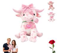 Genérico Adorable Pink Highland Cow Plush,Pink Highland Cow Stuffed Animal Plush,Soft Plush Cows Doll Toy for Valentine's Day Gift Birthday Present Decorations (B)