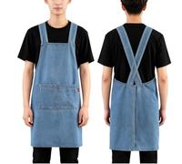 Genérico Adult Cross-Back Denim Apron,Lightweight Cotton Apron with Front Pocket,Durable and Stain-Resistant Kitchen Work Aprons