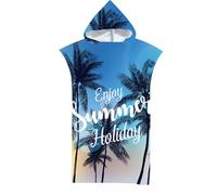 Genérico Adult Hooded Beach Towel Microfiber - 110x75cm 300g Quick Dry Cape Poncho - Soft Bathrobe Wrap For Swimming Pool Surf - Tropical Leaf Island Holiday Deep Sea