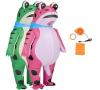 Genérico Adult inflatable frog costume, fun and cute full-body inflatable frog costume with an air pump, perfect for Halloween cosplay parties (Green+Pink,L)
