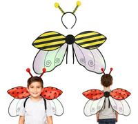 Genérico Adults Ladybug or Bee Wings Costume with Antenna Headband - Halloween Insect Cosplay Dress Up Set for Kids & Adults(#B)