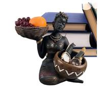 Genérico African Seated Woman Statue with Bowl Table Decor Home Sculpture