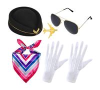 Genérico Airline Stewardess Outfit - 5 Pieces Costume Set For Women | Fabric With Stylish Attendant Theme, Perfect For Parties, New Year, Thanksgiving, Holiday, Birthday, Home, Vacation