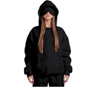 Genérico Airplane Mode Travel Hoodie with Eye Mask, Travel Hoodie with Secret Pockets Womens, Sweatshirt Pullover for Flying Sleeping, Wearable Blanket Hoodies for Men Women Sleep (Black,S)