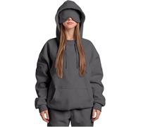 Genérico Airplane Mode Travel Hoodie with Eye Mask, Travel Hoodie with Secret Pockets Womens, Sweatshirt Pullover for Flying Sleeping, Wearable Blanket Hoodies for Men Women Sleep (Dark Gray,XS)