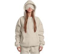 Genérico Airplane Mode Travel Hoodie with Eye Mask, Travel Hoodie with Secret Pockets Womens, Sweatshirt Pullover for Flying Sleeping, Wearable Blanket Hoodies for Men Women Sleep (Apricot,XL)