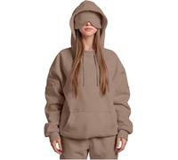 Genérico Airplane Mode Travel Hoodie with Eye Mask, Travel Hoodie with Secret Pockets Womens, Sweatshirt Pullover for Flying Sleeping, Wearable Blanket Hoodies for Men Women Sleep (Coffee,L)
