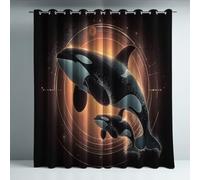 Genérico Aislamiento Térmico Cortinas Opacas Estilo Animal Orca Círculo Decoración para Dormitorio Sala de Estar con Ojales Juego de 2 Paneles, Protección de Privacidad, 140An x 280Al cm