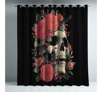 Genérico Aislamiento Térmico Cortinas Opacas Estilo Calavera Flor Ilustración Decoración para Dormitorio Sala de Estar con Ojales Juego de 2 Paneles, Protección de Privacidad, 117An x 160Al cm