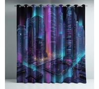 Genérico Aislamiento Térmico Cortinas Opacas Estilo Ciudad Líneas Ciberpunk Decoración para Dormitorio Sala de Estar con Ojales Juego de 2 Paneles, Protección de Privacidad, 140An x 175Al cm