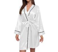 Generico Albornoz de mujer hasta la rodilla, suave y ligero con cuello en V, ropa casual casual para mujer Mono de verano elegante, Color blanco., L