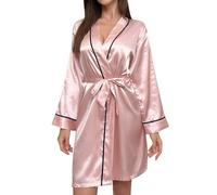 Generico Albornoz de mujer hasta la rodilla, suave y ligero con cuello en V, ropa casual casual para mujer Mono de verano elegante, Rosa, L