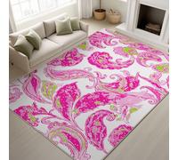 Genérico Alfombra 140 x 200 cm Tapete Rug Brillante Sereno Elegante Patrón Paisley, Lavable en Lavadora Pelo Corto Antideslizante Suave Alfombras, para Habitacion Dormitorio Cocina Rosa Blanco