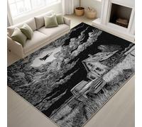 Genérico Alfombra 140 x 200 cm Tapete Rug Fantasía Pastoral Granja Avión, Lavable en Lavadora Pelo Corto Antideslizante Suave Alfombras, para Habitacion Dormitorio Cocina Gris Negro