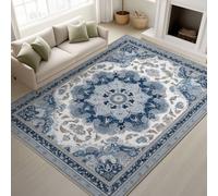 Genérico Alfombra 80 x 120 cm Tapete Rug Exquisito Elegante Lujoso Patrón Persa, Lavable en Lavadora Pelo Corto Antideslizante Suave Alfombras, para Habitacion Dormitorio Cocina Azul Blanco