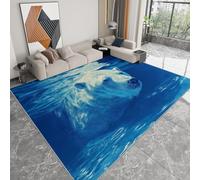 Genérico Alfombra Antideslizante de Pelo Corto Azul Acero, Tapete 160 x 230 cm para Sala de Estar Dormitorio Habitación Infantil Comedor y Decoración del Hogar Glaciar Ártico Oso Polar Olas Oceánicas